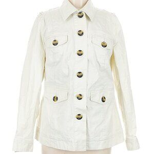 Cabi Ecru Bone Cotton Utility Jacket L | Button Front Safari Style Cargo Pockets